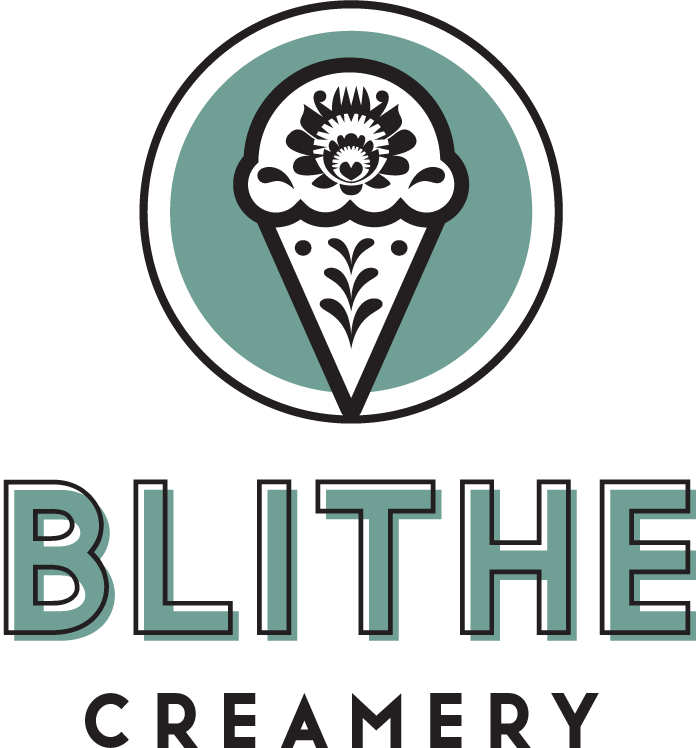 Blithe Creamery logo. A folk-art inspired ice cream scoop on a cone
